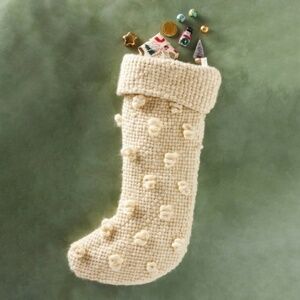 Anthropologie Textured Bobble Christmas Stocking